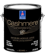 cashmere paint low luster for silky appearance in family rooms, bedrooms, living rooms, dining rooms