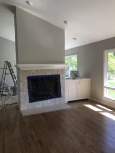 gray painted walls, modern fireplace